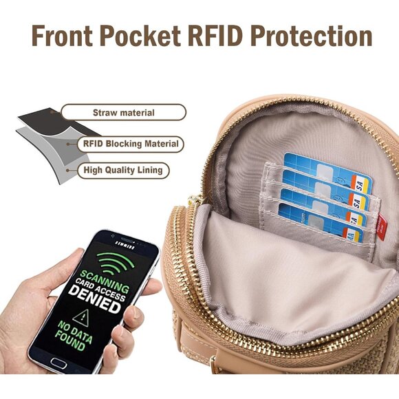 Straw Crossbody Bag Women's Small Sling Bag Travel Purse RFID Blocking - Picture 4 of 8